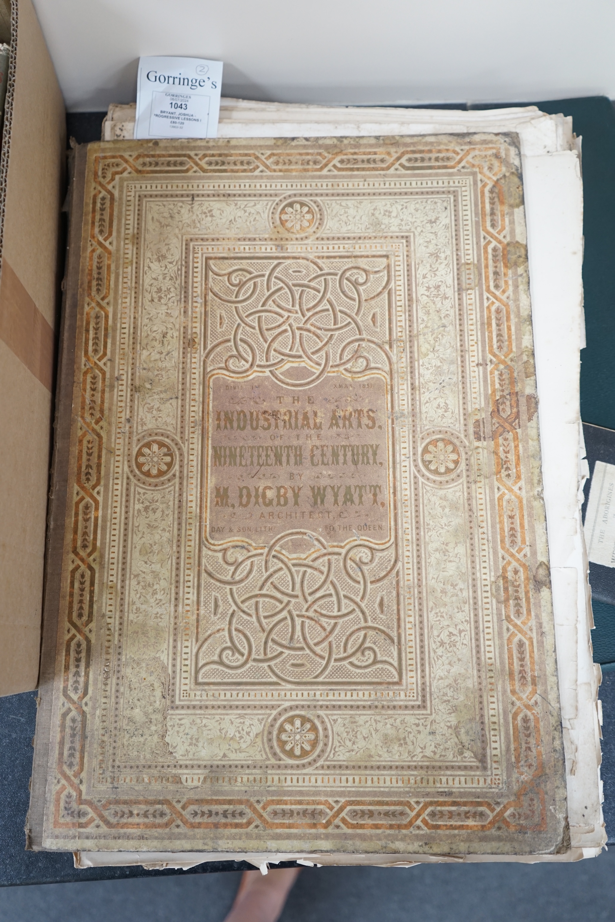 Bryant, Joshua - Progressive Lessons in Landscape, lithographed pictorial title, half title, 42 lithographed plates, one folding, 6 plates of diagrams, half red morocco, very worn, paper covered boards badly scuffed, R.